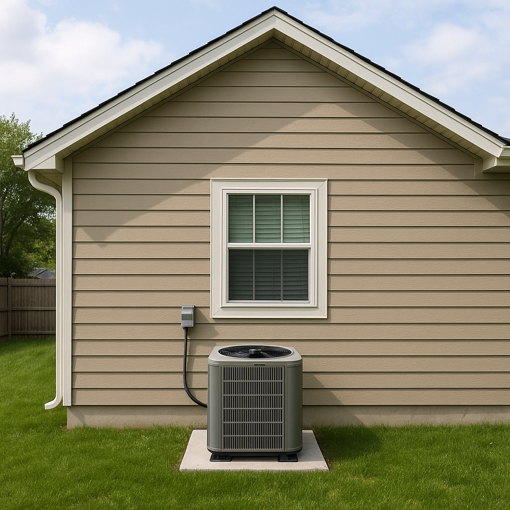 generate a new image featuring a house with an air conditioner in the backyard. 