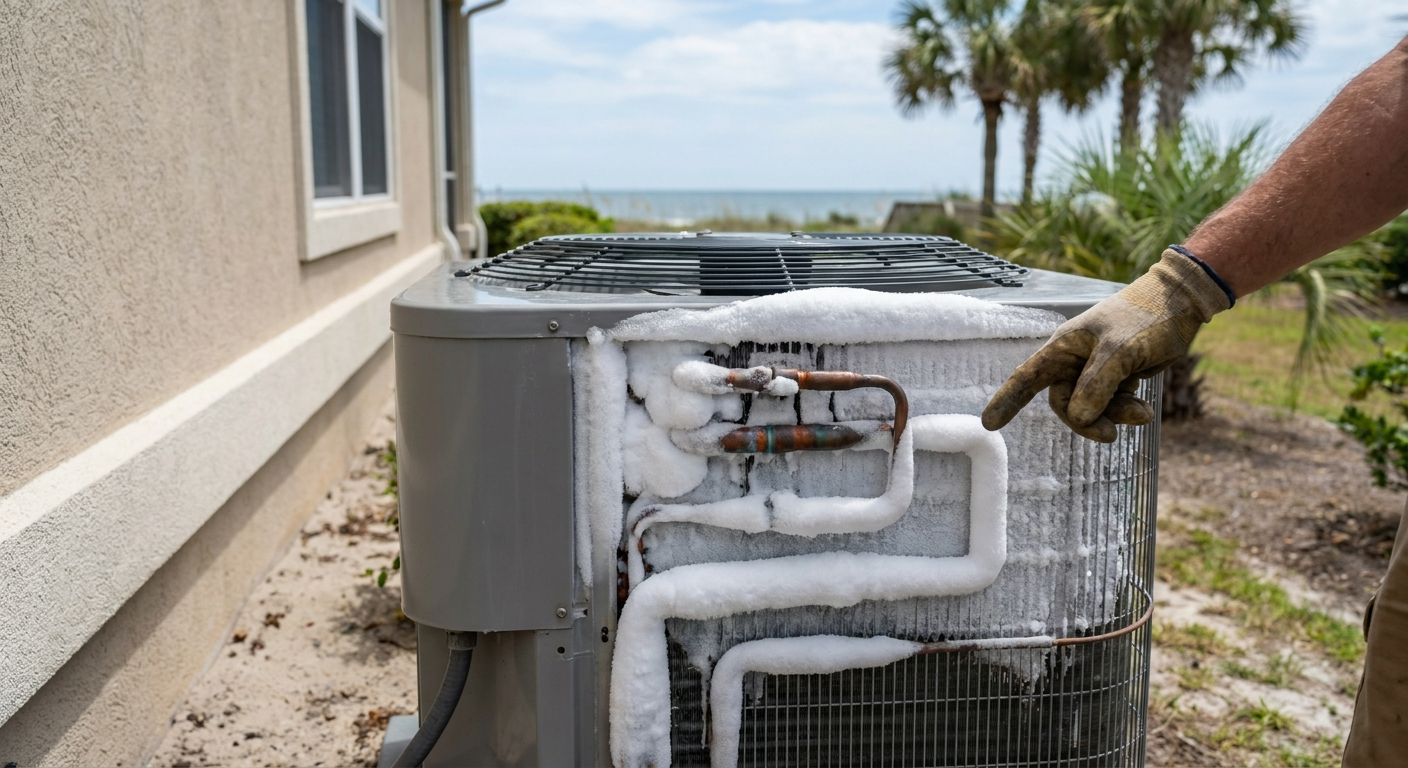Frozen AC unit in Myrtle Beach home due to freeze-up
